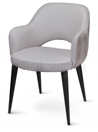 Scaun dining cu cadru metalic negru tapitat cu piele ecologiga albie - DL GEORGE