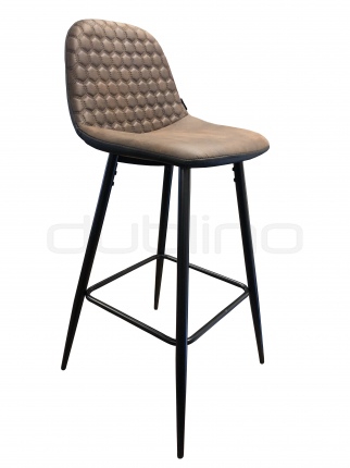 Scaun de bar cu cadru metalic negru tapitatcu piele ecologica matlasat maro - DL BEE BS