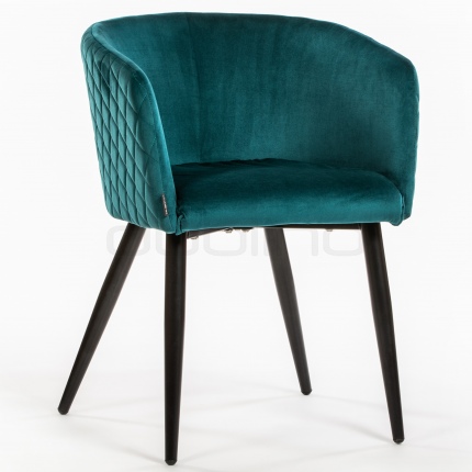 Scaun dining cu cadru metalic negru tapitat cu stofa turcuoaz si spatar matlasat - DL KING OCEAN BLUE