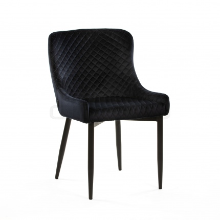 Scaun dining cu cadru metalic negru tapitat cu stofa matlasat albastru inchis - DL CRYSTAL BLUE
